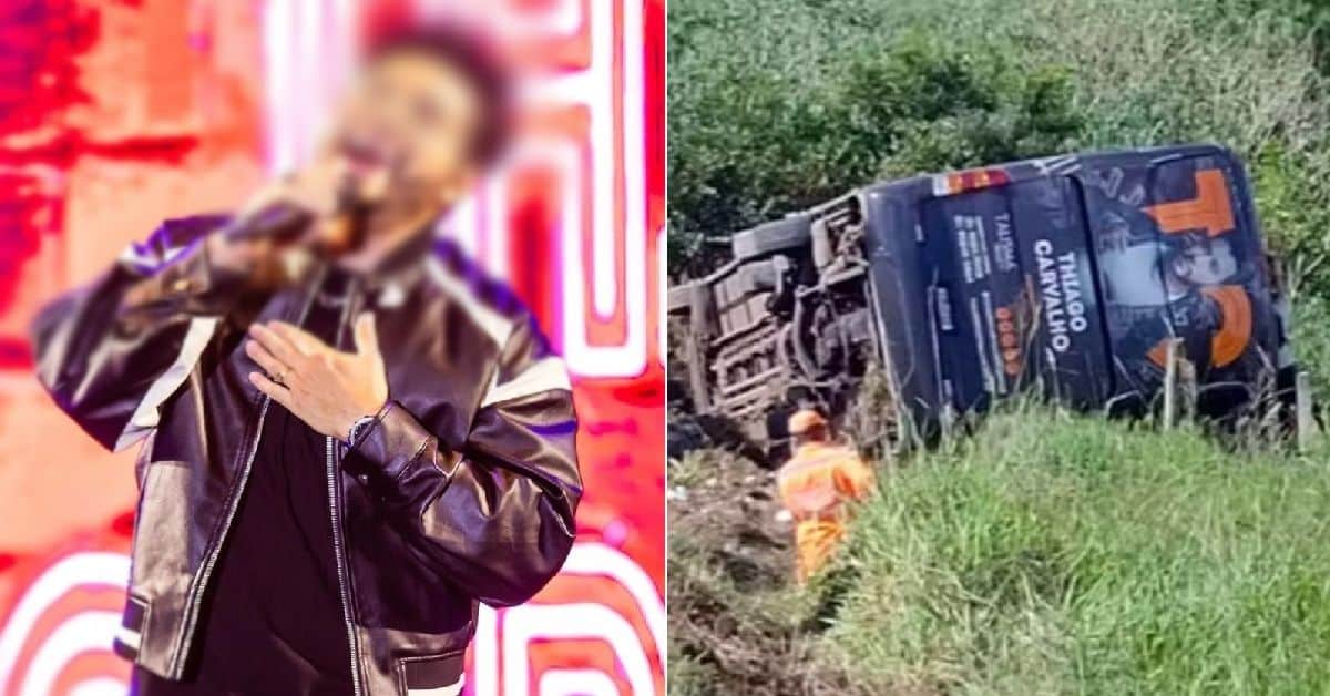 Ônibus de cantor sertanejo sofre acidente com 18 pessoas após voltarem de show