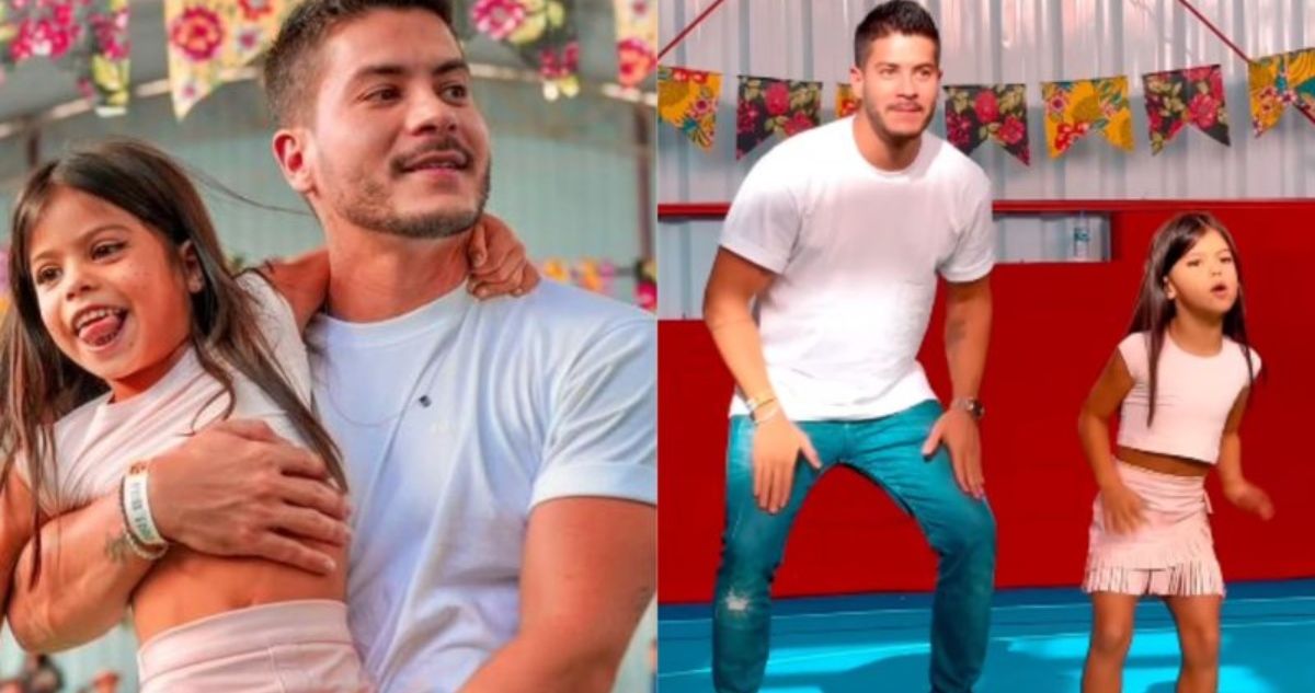 Fofura! Arthur Aguiar se apresenta ao lado da filha em festa junina da escola; video